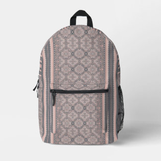 Sac À Dos Imprimé Bohème Rose Poussiéreux et Damassé de Dentelle Gri