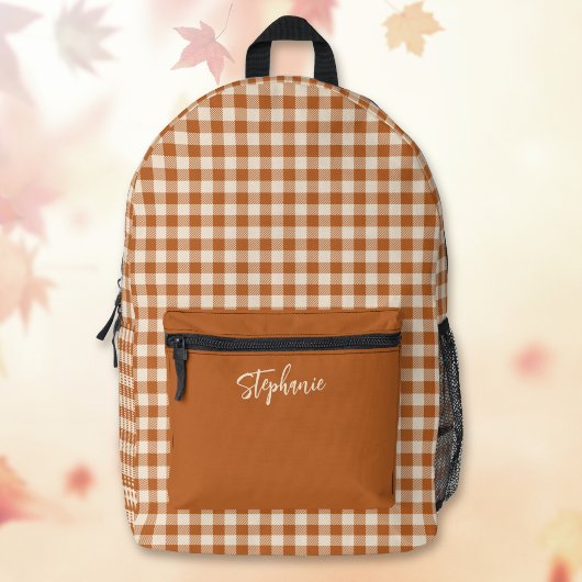 Sac À Dos Imprimé Boho automne brûlé orange Gingham carreaux nom per