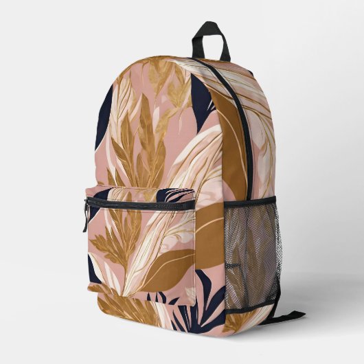 Sac À Dos Imprimé Boho rose vif Feuilles Collection moderne (Coin arrière droit)