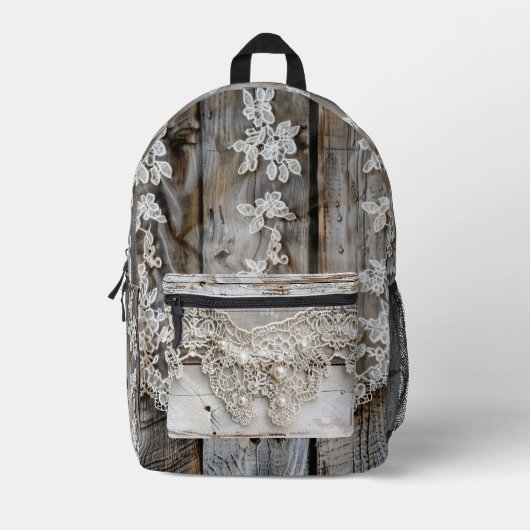 Sac À Dos Imprimé Bois rustique et dentelle antique (Recto)