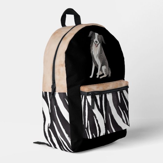 Sac À Dos Imprimé Bordure Collie Dessin Chien noir blanc Motif fourr (Coin arrière gauche)