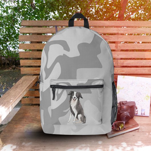 Sac À Dos Imprimé Bordure Collie Dessin Gris Motif