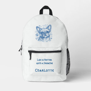 Sac À Dos Imprimé Bouledogue français bleu doodle ligne art frenchie