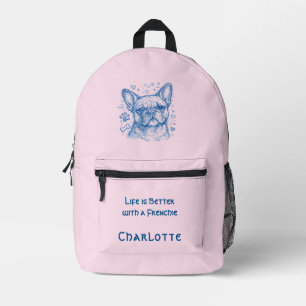 Sac À Dos Imprimé Bouledogue français bleu doodle ligne française ro