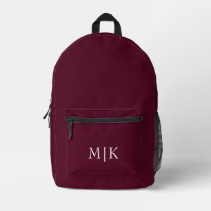 Sac À Dos Imprimé Bourgogne et blanc Monogramme moderne
