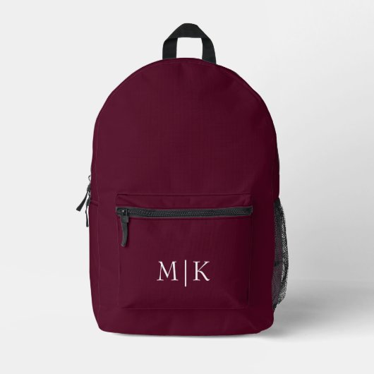 Sac À Dos Imprimé Bourgogne et blanc | Monogramme moderne (Recto)