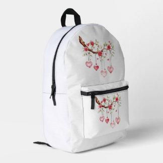Sac À Dos Imprimé Branche de roses roses aquarelle avec coeurs suspe