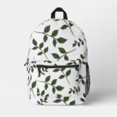 Sac À Dos Imprimé Branches de feuillage avec Feuilles verts en blanc (Recto)