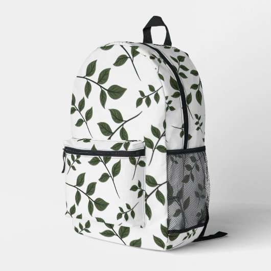 Sac À Dos Imprimé Branches de feuillage avec Feuilles verts en blanc (Coin arrière droit)