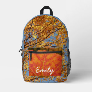 Sac À Dos Imprimé Branches de feuilles d'érable II Automne orange