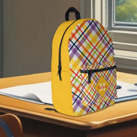 Sac À Dos Imprimé Bright School Plaid Yellow Monogram