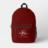 Sac À Dos Imprimé Burgundy Gris Blanc Monogramme Nom (Recto)