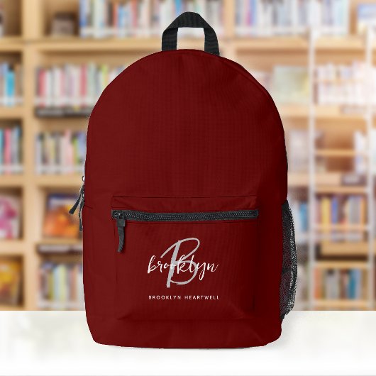 Sac À Dos Imprimé Burgundy Gris Blanc Monogramme Nom