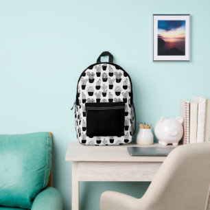 Sac À Dos Imprimé Cactus Line Art Noir Et Blanc Motif 1