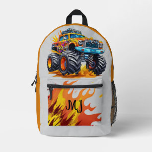 Sac À Dos Imprimé Camion Monster Enfants avec flammes orange Initial