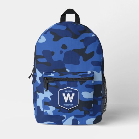 Sac À Dos Imprimé Camouflage Bleu Camo Motif de l'armée Monogramme G (Recto)