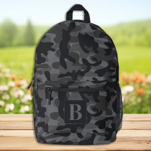Sac À Dos Imprimé Camouflage monogramme personnalisé en noir gris