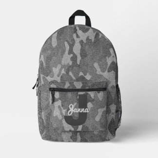 Sac À Dos Imprimé Camouflage Pailleté Monogrammé Argent & Étain