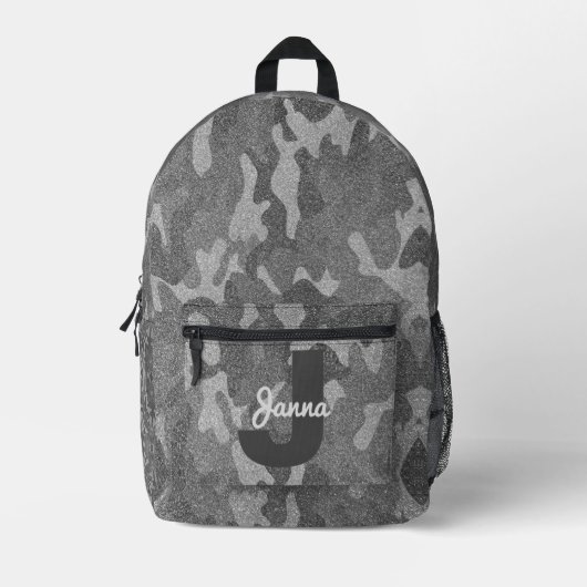 Sac À Dos Imprimé Camouflage Pailleté Monogrammé Argent & Étain (Recto)