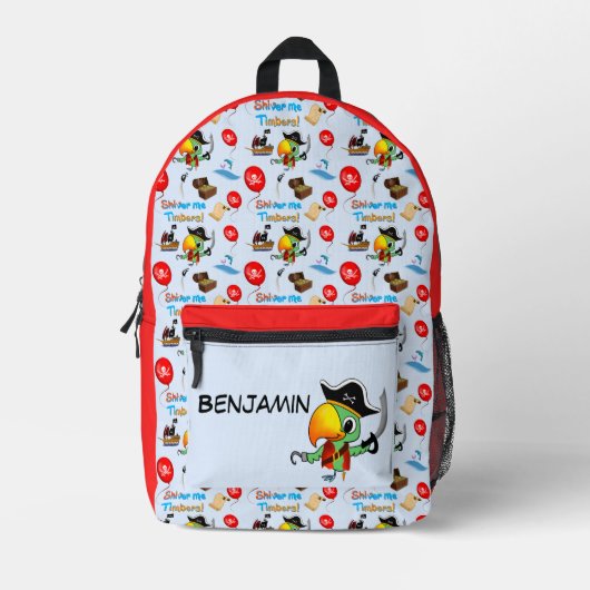 Sac À Dos Imprimé Capitaine Parrot Trésor Pirate Personnalisé (Recto)