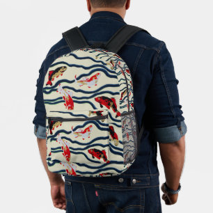 Sac À Dos Imprimé Carpes colorées Art déco nageant Décor marine