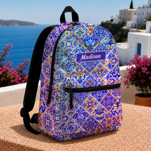 Sac À Dos Imprimé Carreaux bleus violets siciliens méditerranéens me