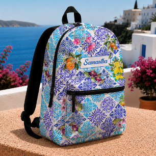 Sac À Dos Imprimé Carreaux de Citron Floral Azulejo Sicilien Méditer