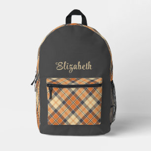 Sac À Dos Imprimé Carreaux diagonaux - Orange Gris - Texte pêche