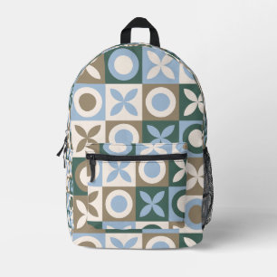 Sac À Dos Imprimé Carreaux Mosaïques Géométriques Bleus et Marrons