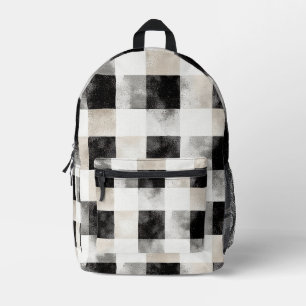 Sac À Dos Imprimé Carreaux Noir Crème Blanc Rayures