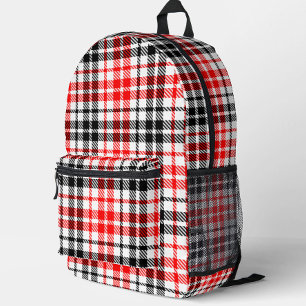 Sac À Dos Imprimé Carreaux Tartan Rouge Noir en Twill sur Fond Blanc