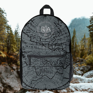 Sac À Dos Imprimé Carte de monogramme de corde nautique gris noir