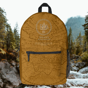 Sac À Dos Imprimé Carte de monogramme de corde nautique marron