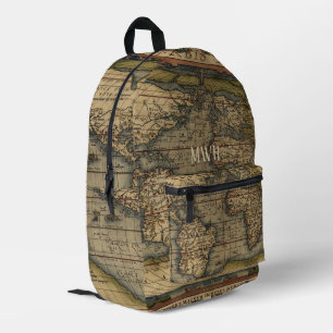 Sac À Dos Imprimé Carte du monde vintage Atlas Monogramme historique