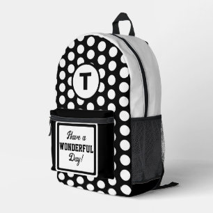 Sac À Dos Imprimé Cercle de monogramme noir blanc Pois