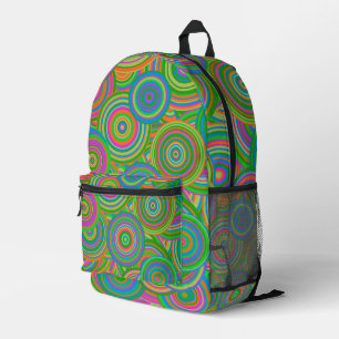 Sac À Dos Imprimé Cercles abstraits de style rétro, vert et orange-r