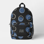 Sac À Dos Imprimé Cercles géométriques noirs et bleus Initiales Mono (Recto)