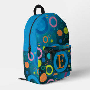 Sac À Dos Imprimé Cercles Rétro Groovy Monogramme Bleu Coloré