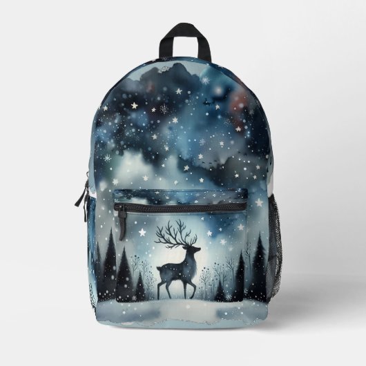 Sac À Dos Imprimé Cerf Nuit d'Hiver Étoilée (Recto)