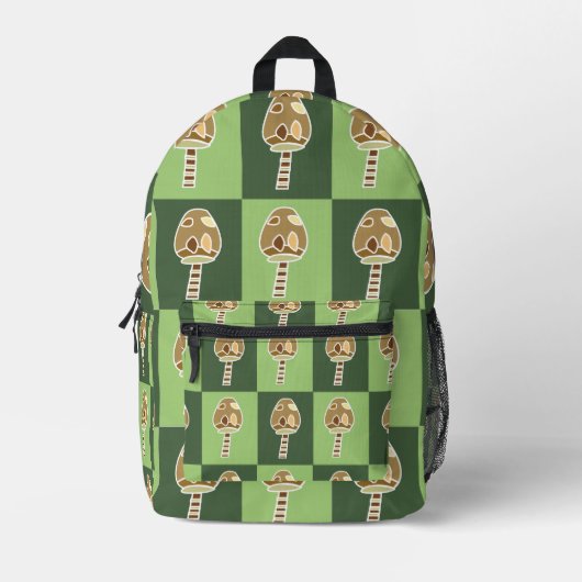 Sac À Dos Imprimé Champignon vert À damiers Goblincore (Recto)