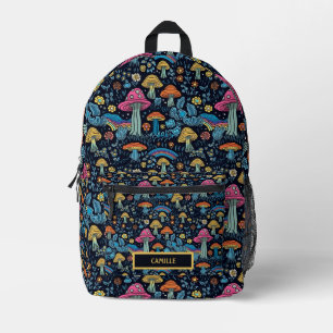 Sac À Dos Imprimé Champignons roses bleus Rainbot Monogramme Nom Cam