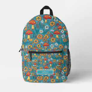 Sac À Dos Imprimé Champignons sarcelle orange Monogramme Nom Camp Éc