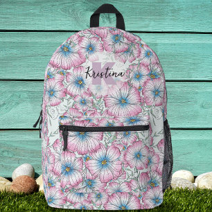 Sac À Dos Imprimé Charmante Grandes Fleurs Rose Bleu