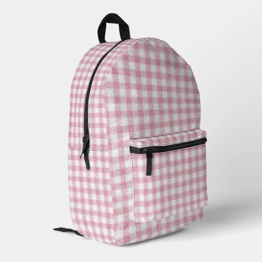 Sac À Dos Imprimé Charme Gingham Rose et Blanc Velouté (Coin arrière gauche)