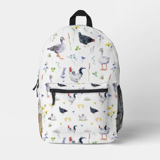 Sac À Dos Imprimé Charme Rustique Poulet Agricole | Monogramme (Recto)