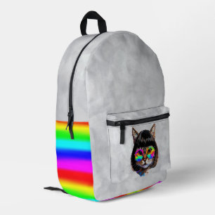 Sac À Dos Imprimé Chat dans une perruque + Lunettes de soleil (Peint