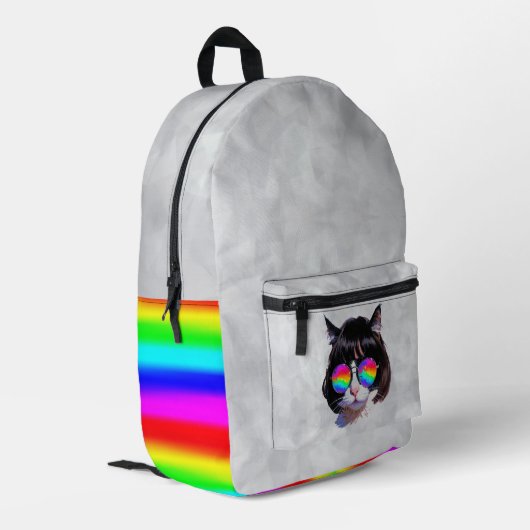 Sac À Dos Imprimé Chat dans une perruque + Lunettes de soleil (Peint (Coin arrière gauche)