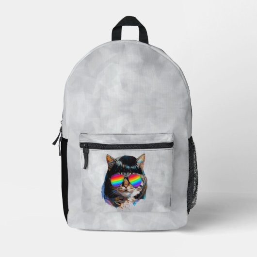 Sac À Dos Imprimé Chat dans une perruque + Lunettes de soleil (Peint (Recto)