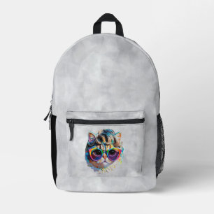 Sac À Dos Imprimé Chat dans une perruque + Lunettes de soleil (Peint