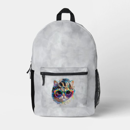 Sac À Dos Imprimé Chat dans une perruque + Lunettes de soleil (Peint (Recto)